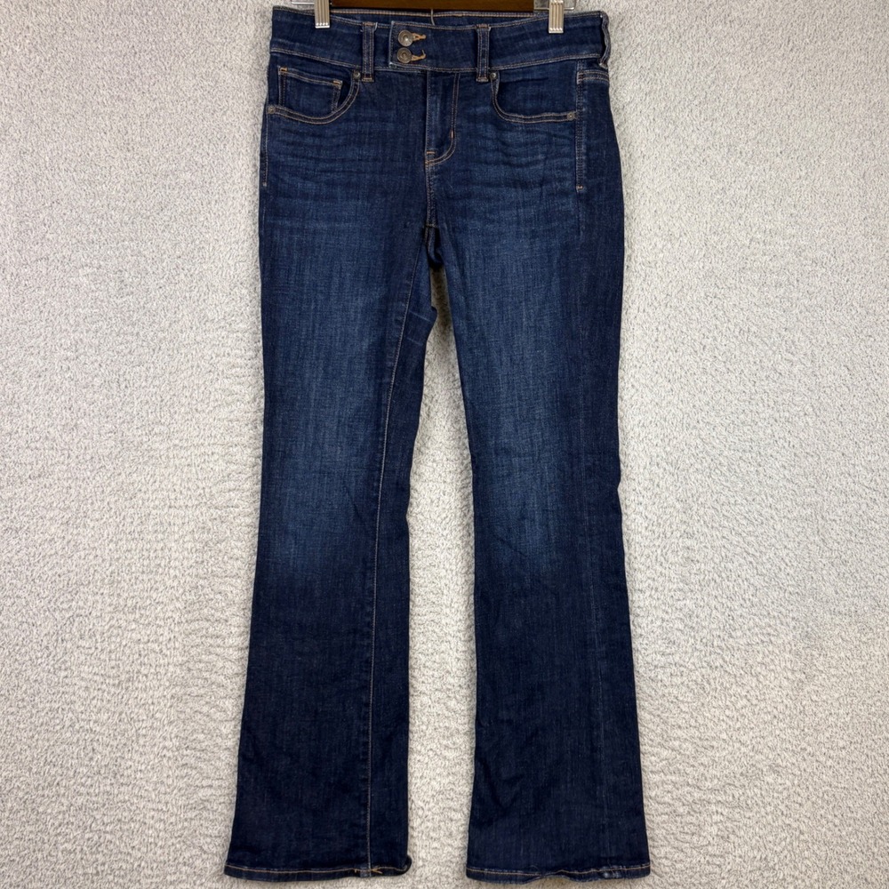 American Eagle Kick Boot Jeans Womens 10 Blue Next Level Stretch Dark Wash Denim